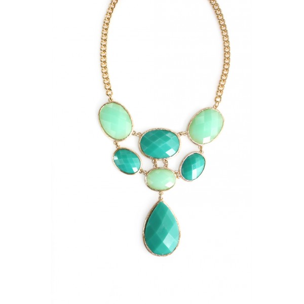 Seafoam Green Faceted Oval & Teardrop Stone Necklace